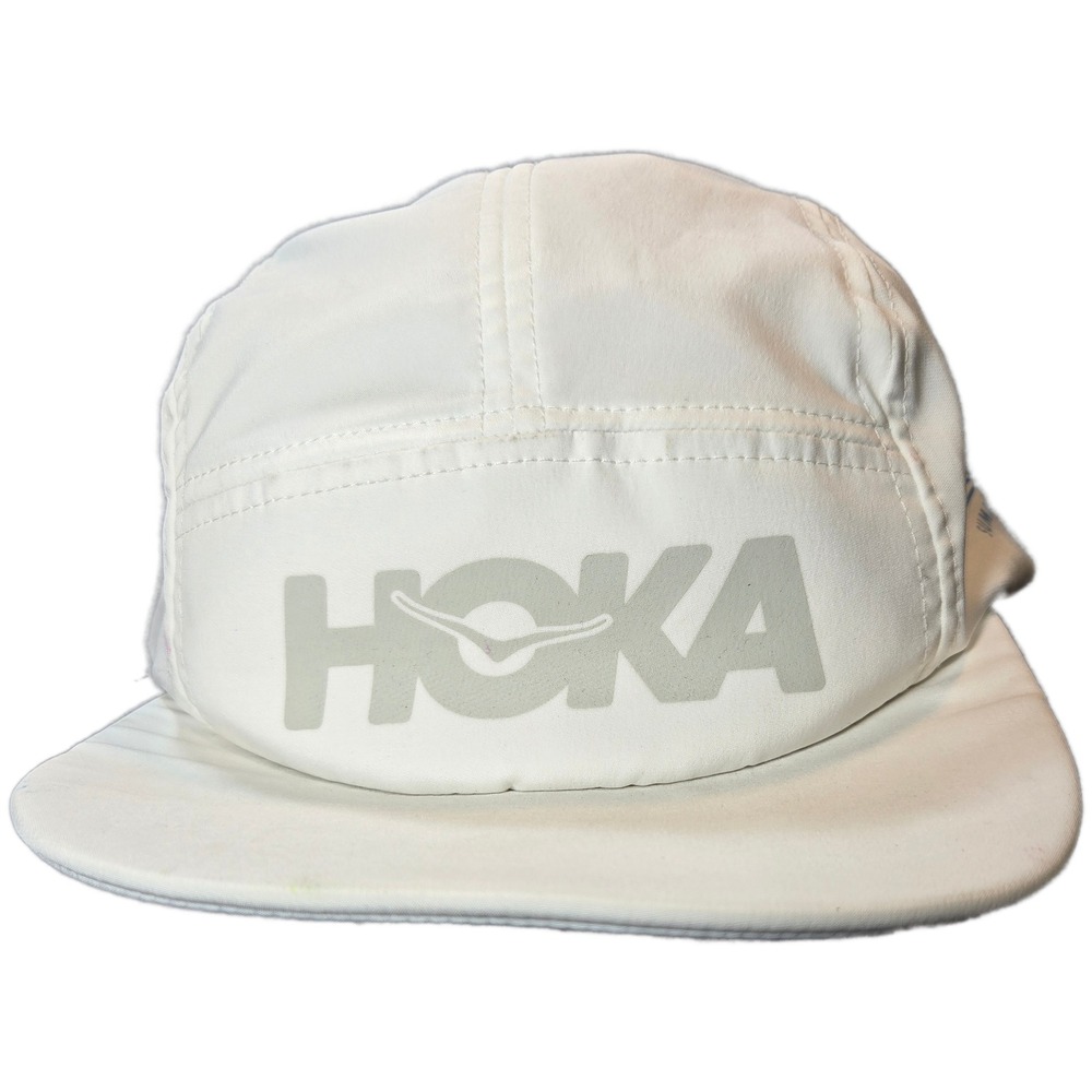 Hoka One One Summer Mile Club Running Hat White 5 Panel Adjustable Bungee Cap